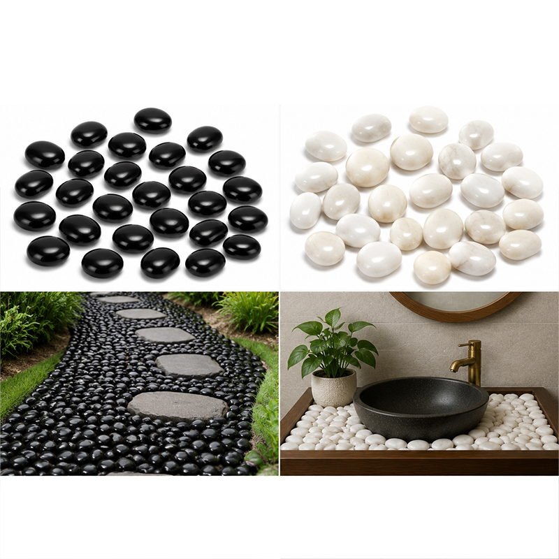 Aquarium Fish Breeding - White&Black Polished River Rocks 200g-400g, Smooth