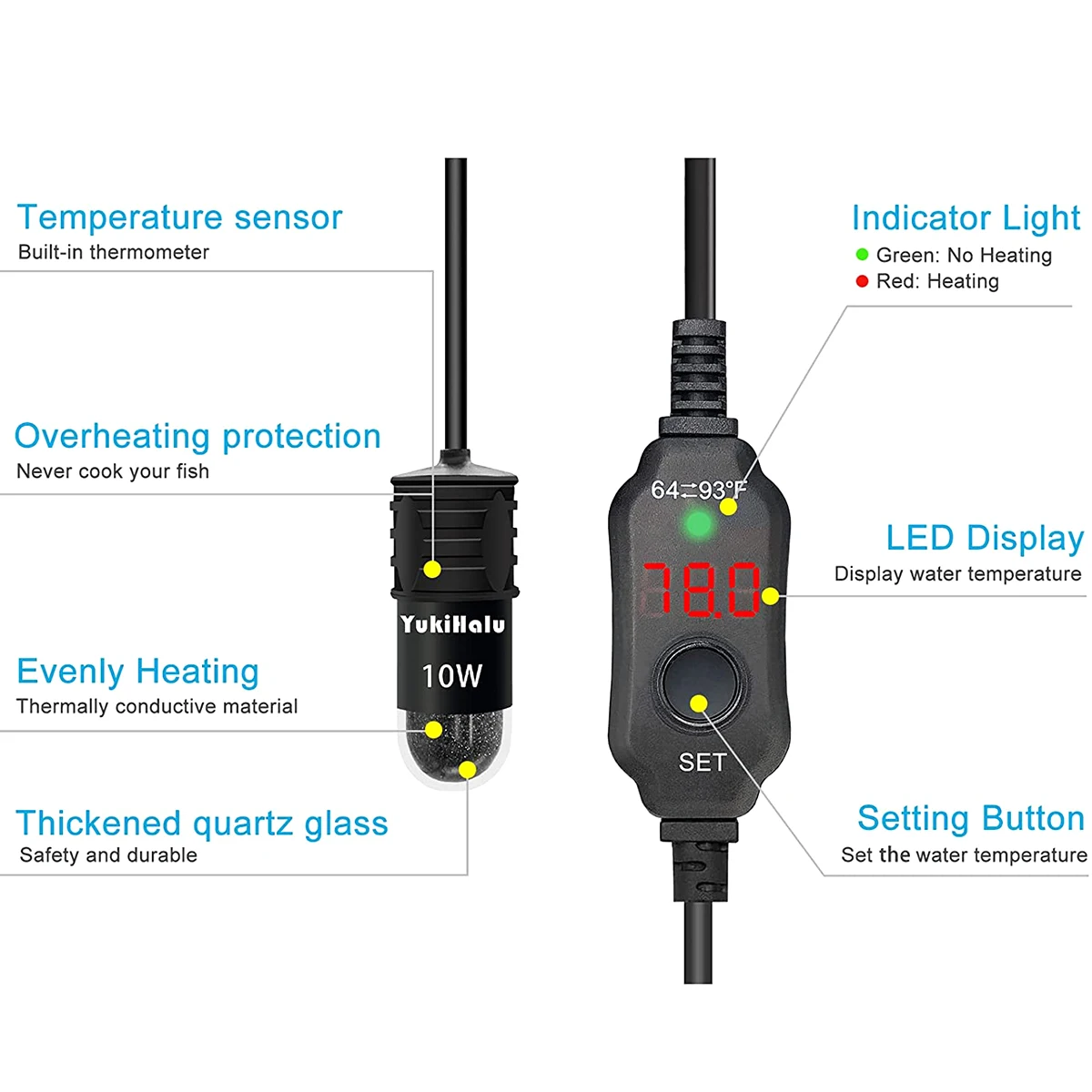 10W Adjustable Aquarium Heater - Aquarium Heater Submersible recension och pris